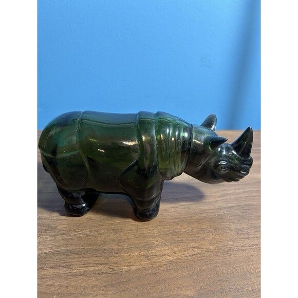 Vintage Avon Big Game Rhino Decanter After Shave Empty No Box Green - Picture 1 of 11